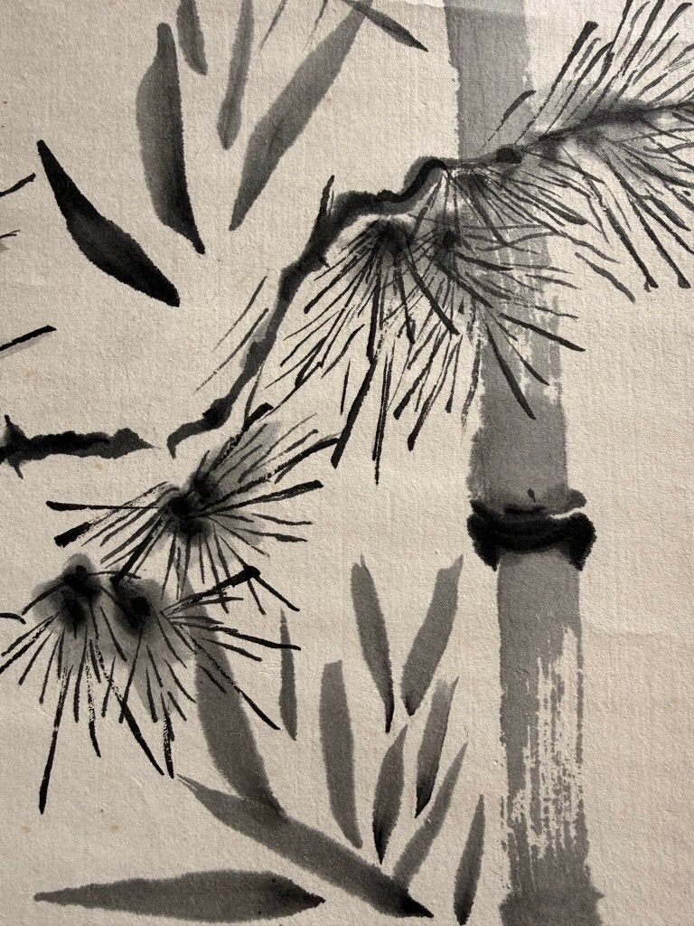 Authentieke Japanse muurschildering met bamboe-inkt, Ophalen of Verzenden