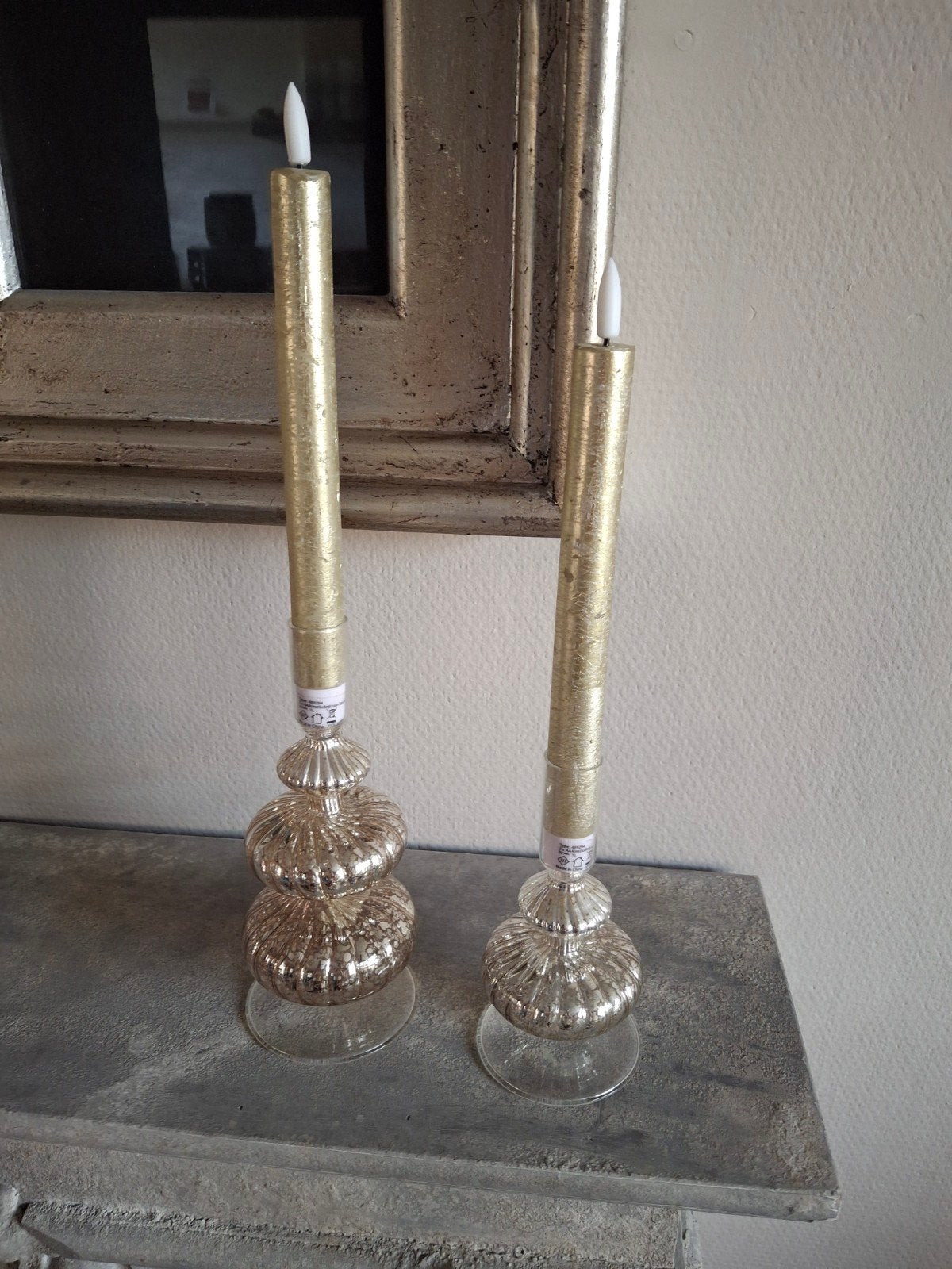Prachtige kandelaars van glas met kaarsen op batterijen, Ophalen of Verzenden, Glas