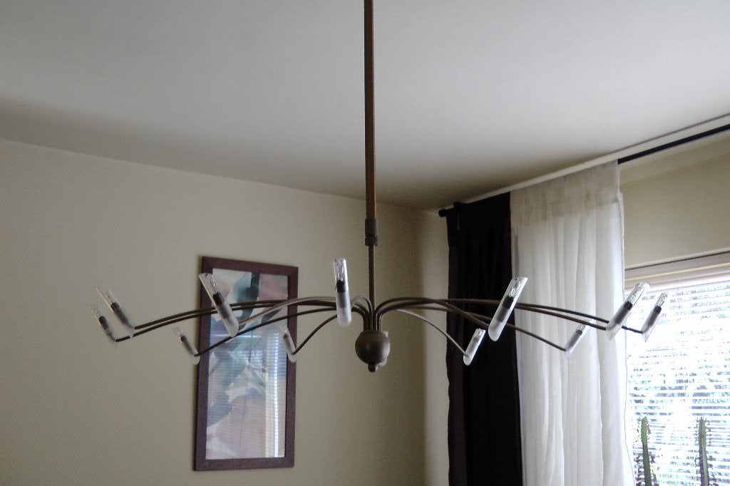 Plafondlamp met 12 halogeenlampjes in glazen kokertjes, Glas, Vintage, Ophalen of Verzenden, Zo goed als nieuw