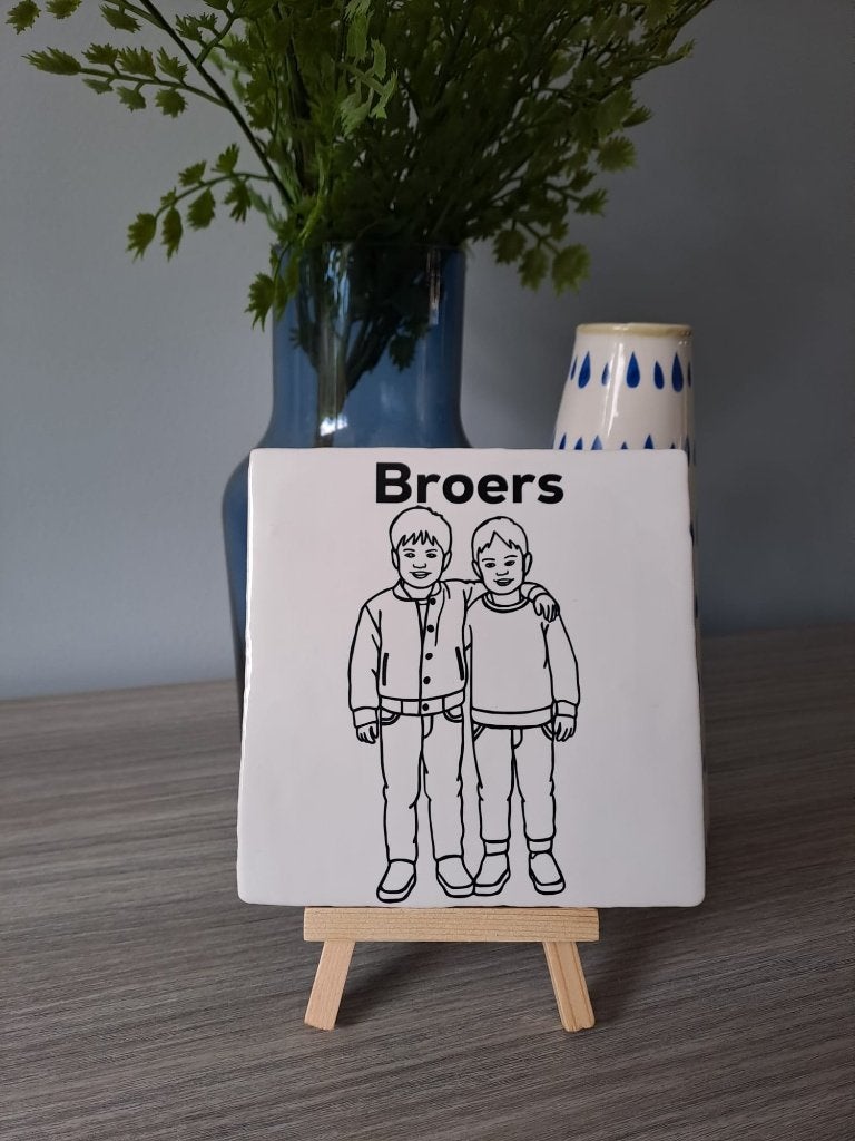 Gepersonaliseerde Lijntekening op Tegel - Max 4 Personen, 100 cm, Handgemaakt, Ophalen of Verzenden, Tegeltje