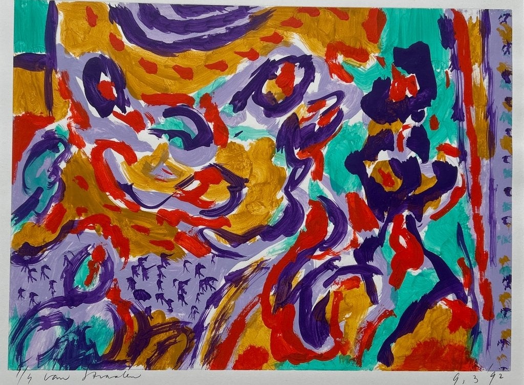 Frans van Straalen-Origineel-Acryl op papier  ZOMEROPRUIMING, Antiek en Kunst, Kunst | Schilderijen | Abstract, Verzenden