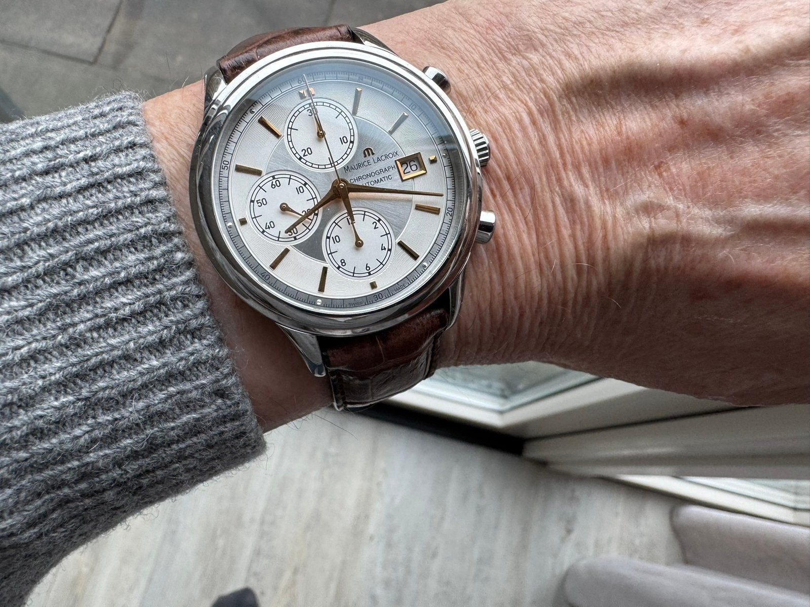 Maurice Lacroix Les Classiques Chronograph. Full set, Ophalen, Zo goed als nieuw, Leer, Overige merken