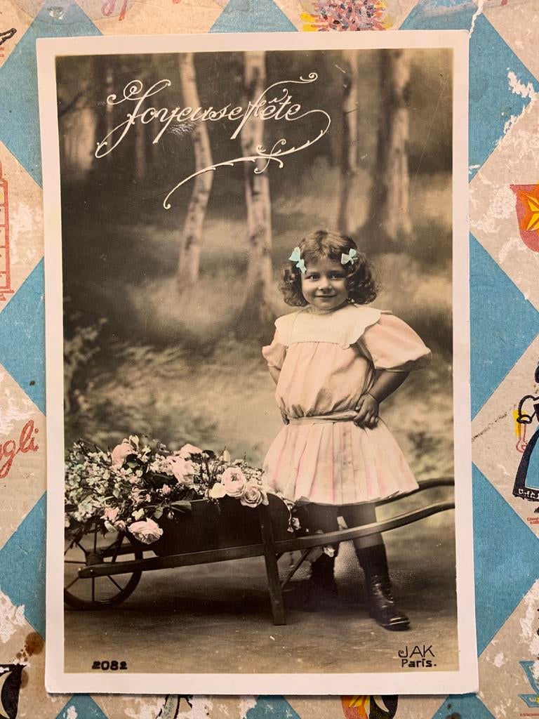 1910 Joyeuse Fête - meisje in roze jurk (NN), Ophalen of Verzenden, Voor 1920, Gelopen, Kinderen