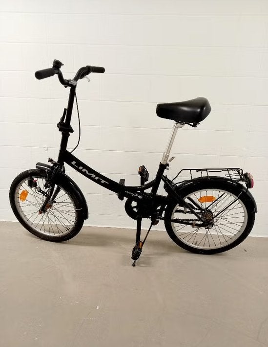 Zwarte cityhopper vouwfiets, Terugtraprem, Gebruikt, 16 tot 18 inch, Totaal opvouwbaar