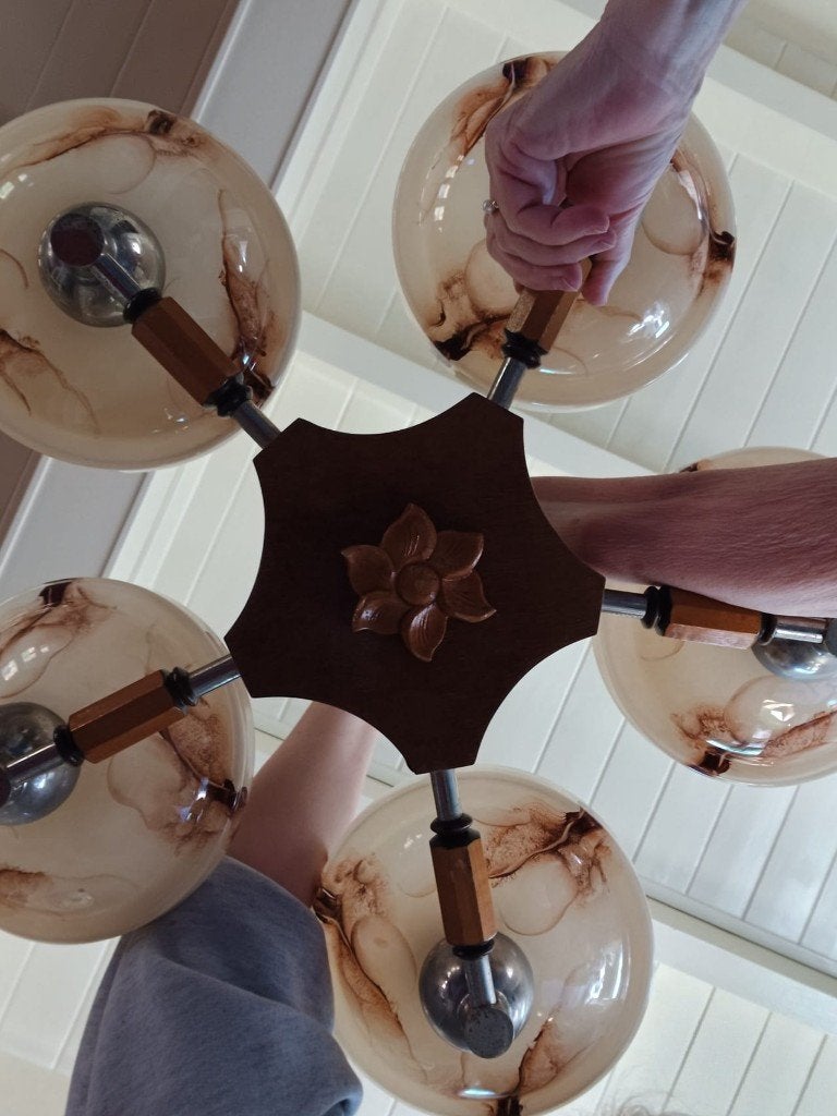 Authentieke nostalgische houten hanglamp, Huis en Inrichting, Lampen | Hanglampen, Ophalen