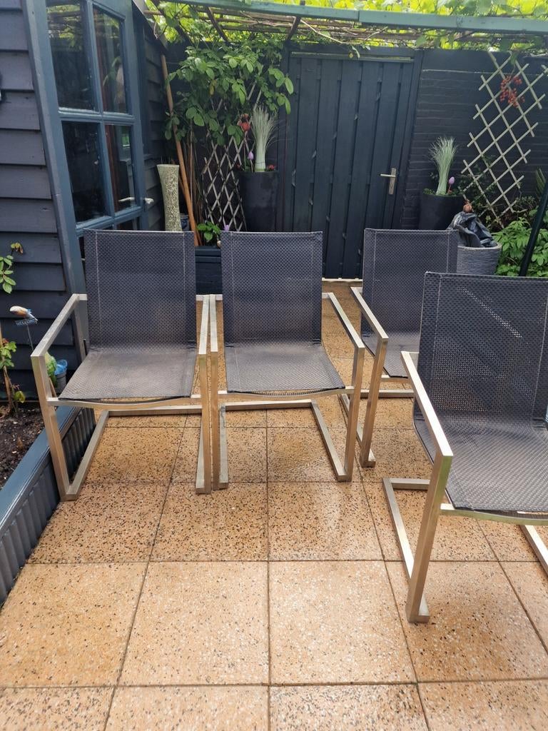 Tuinstoelen met kussens - 3 stuks, Tuin en Terras, Ophalen of Verzenden, Gebruikt, Metaal