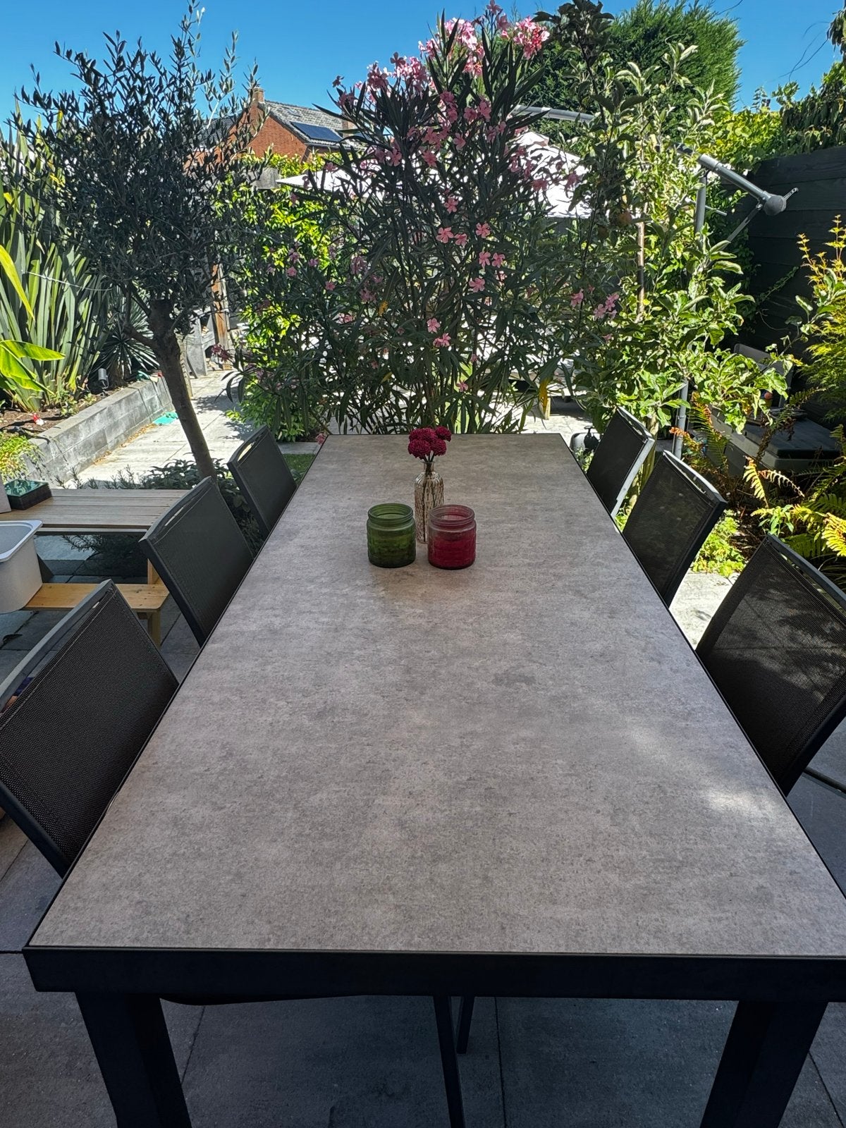 Tuintafel incl tuinstoelen antraciet/grijs met blad (Gamma), Ophalen, Gebruikt, Rechthoekig, Metaal