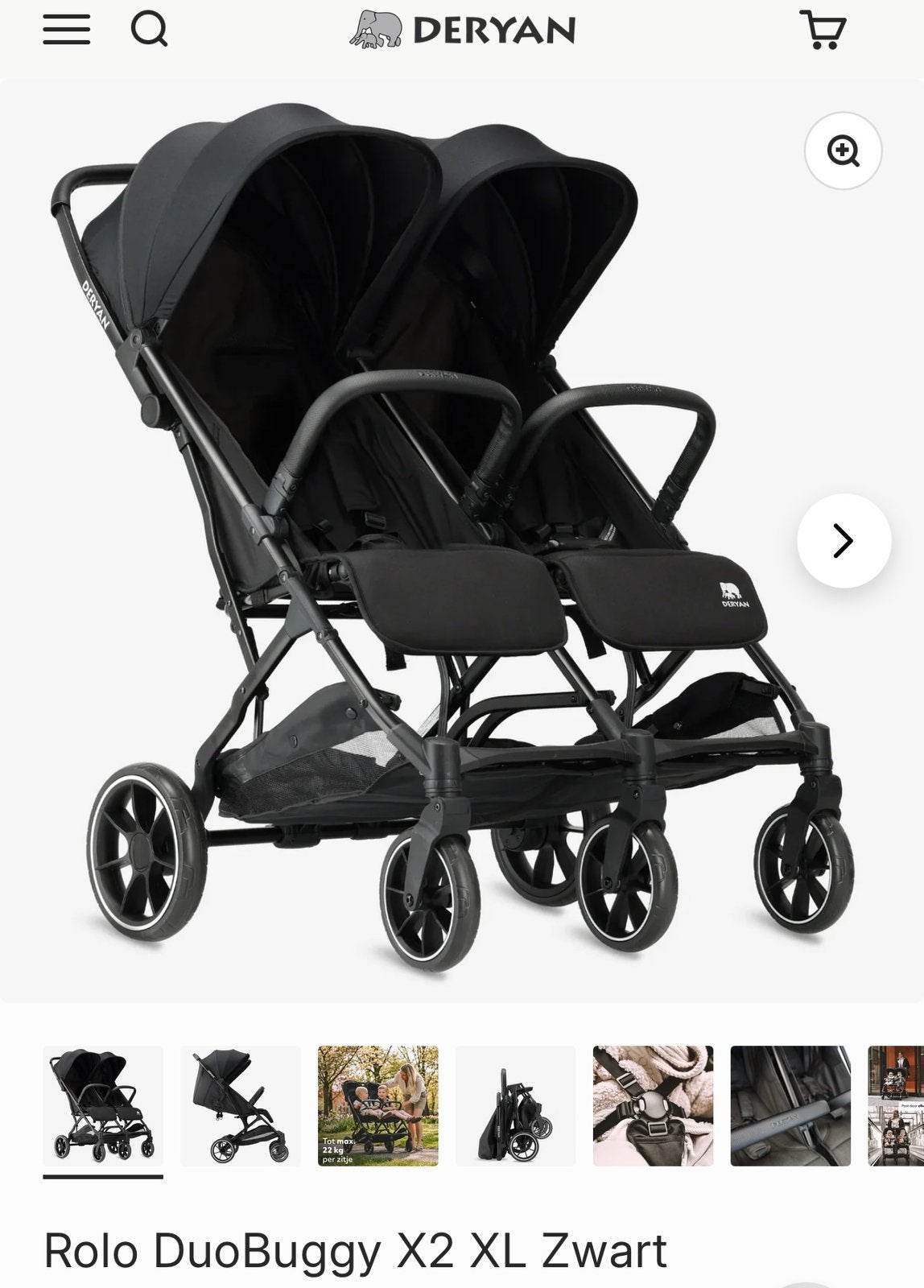 Deryan luxe Rolo XL Dubbele buggy zwart, zo goed als nieuw, Ophalen, Zo goed als nieuw, Overige merken