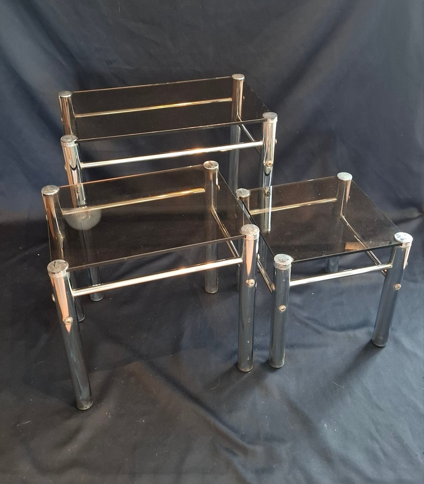 Set Vintage Retro Nesting Tables, Minder dan 55 cm, Gebruikt, Metaal of Aluminium, Rechthoekig