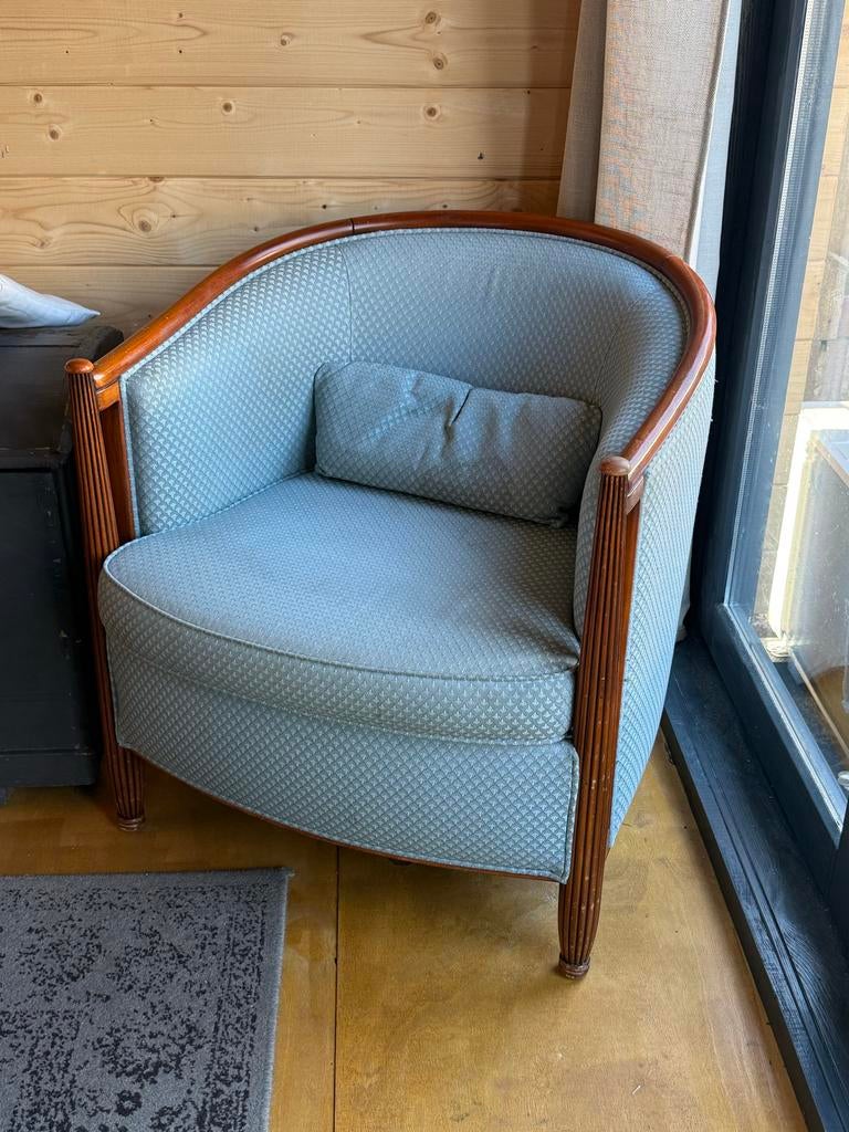 Fijne stoel van oma, zit comfortabel, Huis en Inrichting, Stoelen, Ophalen, Gebruikt, Blauw, Eén