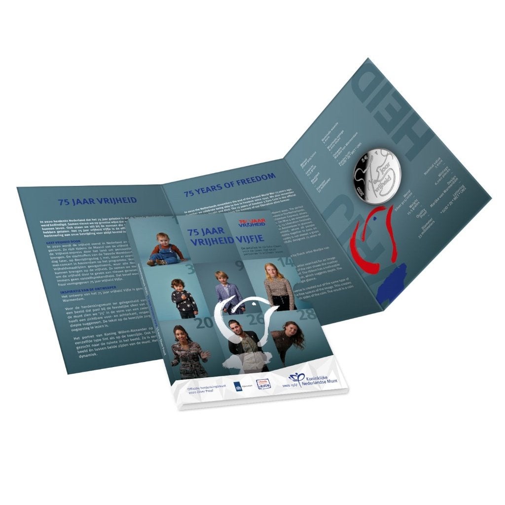 5 euro 2020 - Het 75 jaar vrijheidsvijfje (PROOF in BLISTER), Setje, Zilver, Overige landen, Ophalen of Verzenden