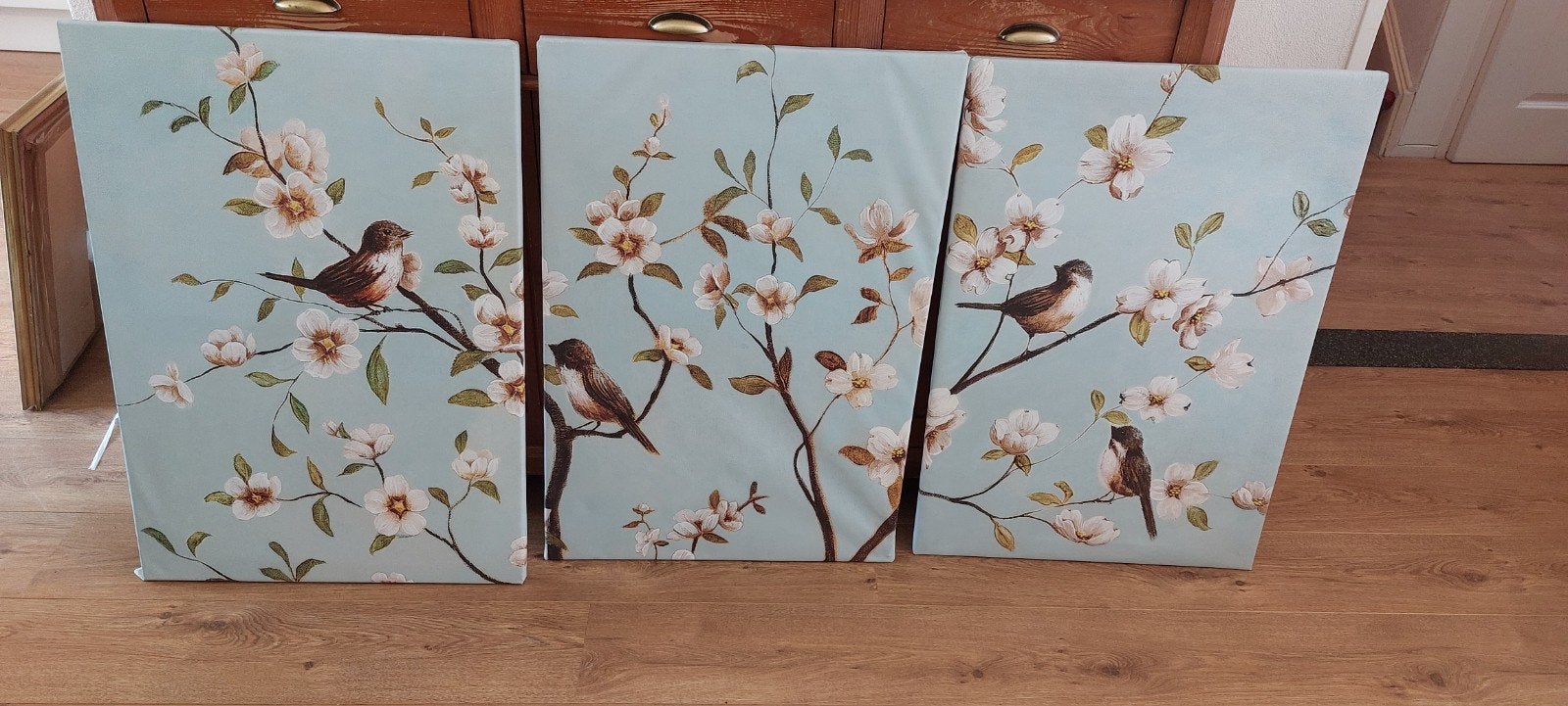 Vogels en bloessem ingelijst/3-delig, Ophalen