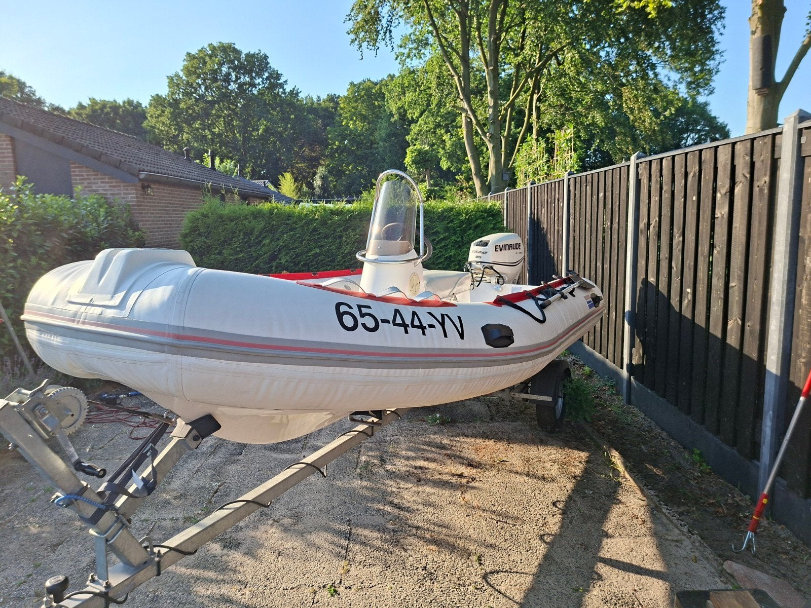 Console RIB 4.20 met Evinrude E-TEC 25 pk en Kalf trailer, Polyester/glasvezel, Gebruikt, Ophalen of Verzenden, Inclusief motor