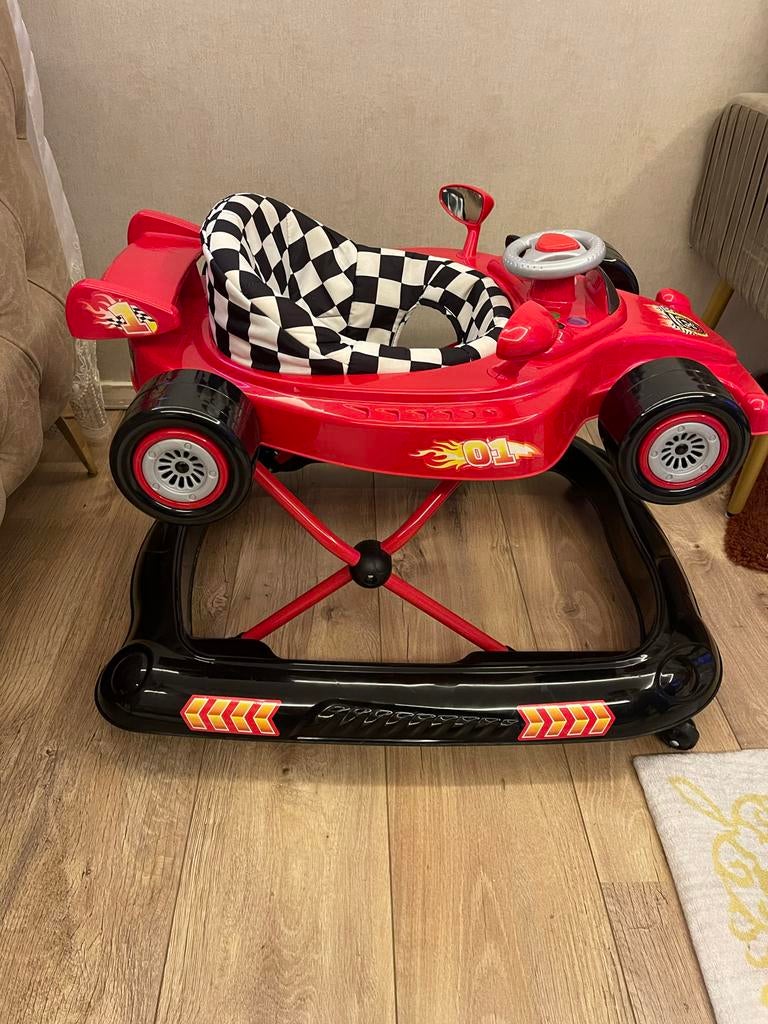 Rode loopstoel raceauto met geluid en licht, Ophalen of Verzenden, Zo goed als nieuw, Auto, Met licht