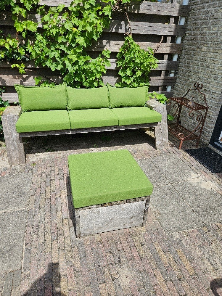 Houten Tuinbank met salontafel en kussens, Tuin en Terras, Ophalen, Gebruikt, Hout