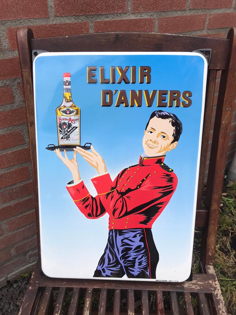 Elixer Anvers emaille reclamebord, Verzamelen, Merken en Reclamevoorwerpen, Ophalen of Verzenden, Zo goed als nieuw, Reclamebord