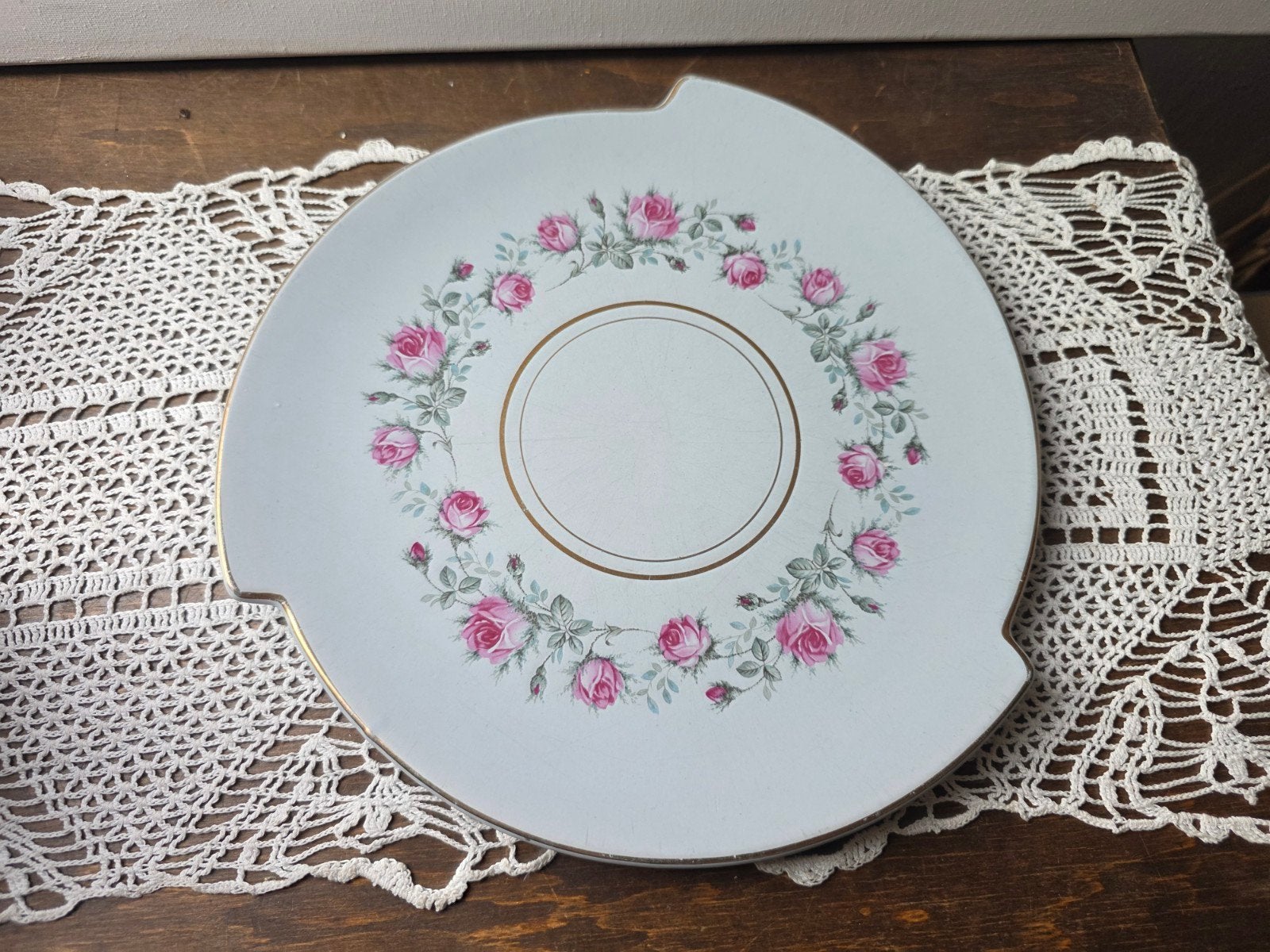 pastel blauw met rozen taart -serveerbord schaal, Ophalen of Verzenden