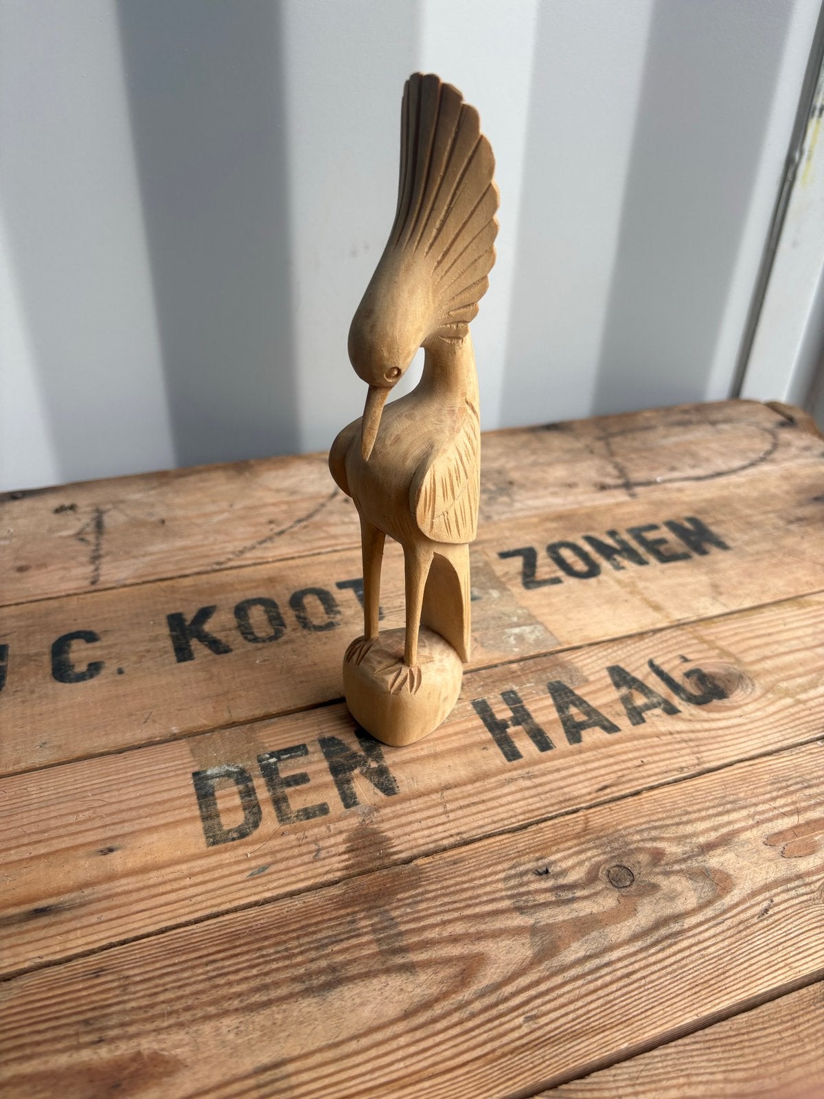 Houten vogel sculptuur - handgesneden, Antiek en Kunst, Minder dan 20 cm, Ophalen of Verzenden, Handgemaakt, Beeld