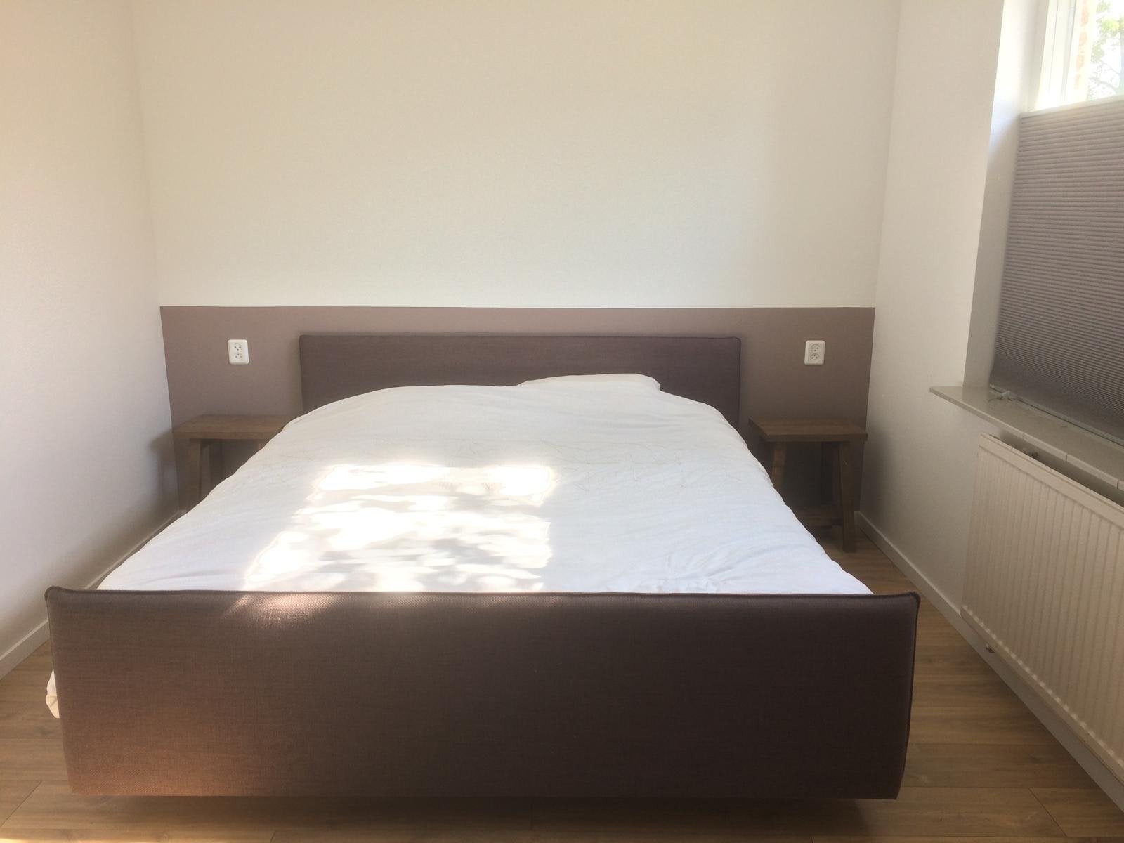 Tweepersoons boxspring bed Auping 180 x 200 cm, Gebruikt, Bruin, Tweepersoons, Ophalen of Verzenden