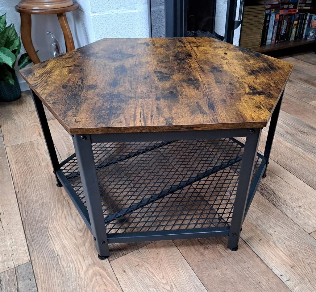 Mooie salontafel hout met zwart metaal., Ophalen, 50 tot 100 cm, 50 tot 100 cm, Zo goed als nieuw
