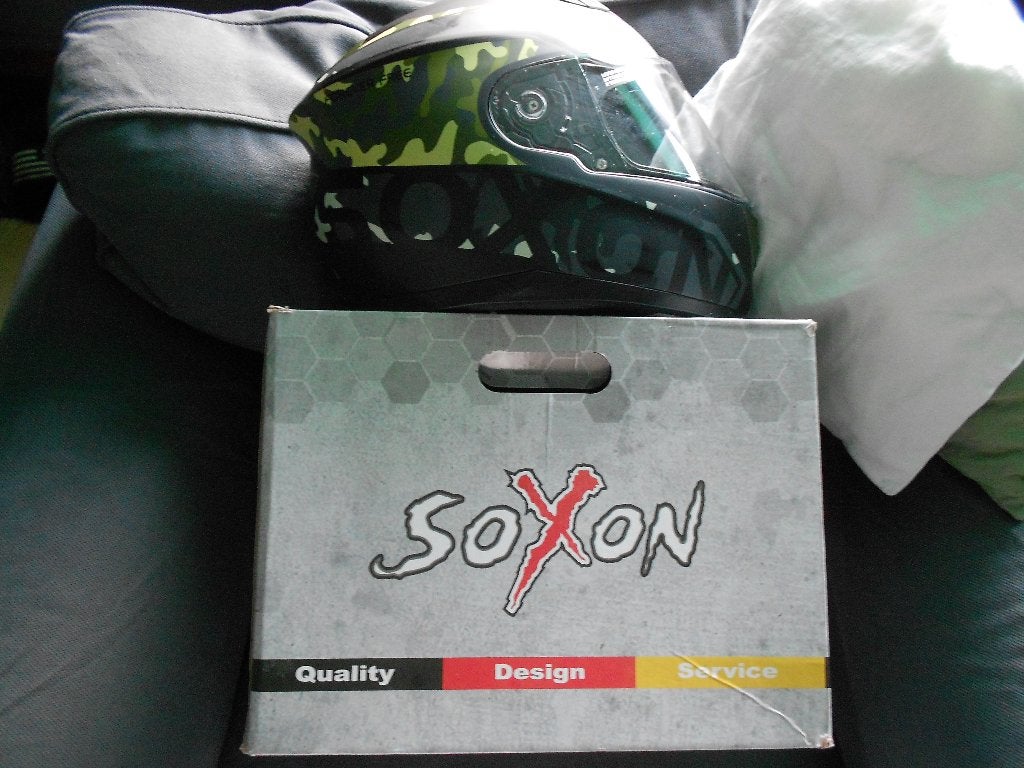 Soxon motor helm zwart groen camouflage ST-1000, Heren, Integraalhelm, L, Tweedehands