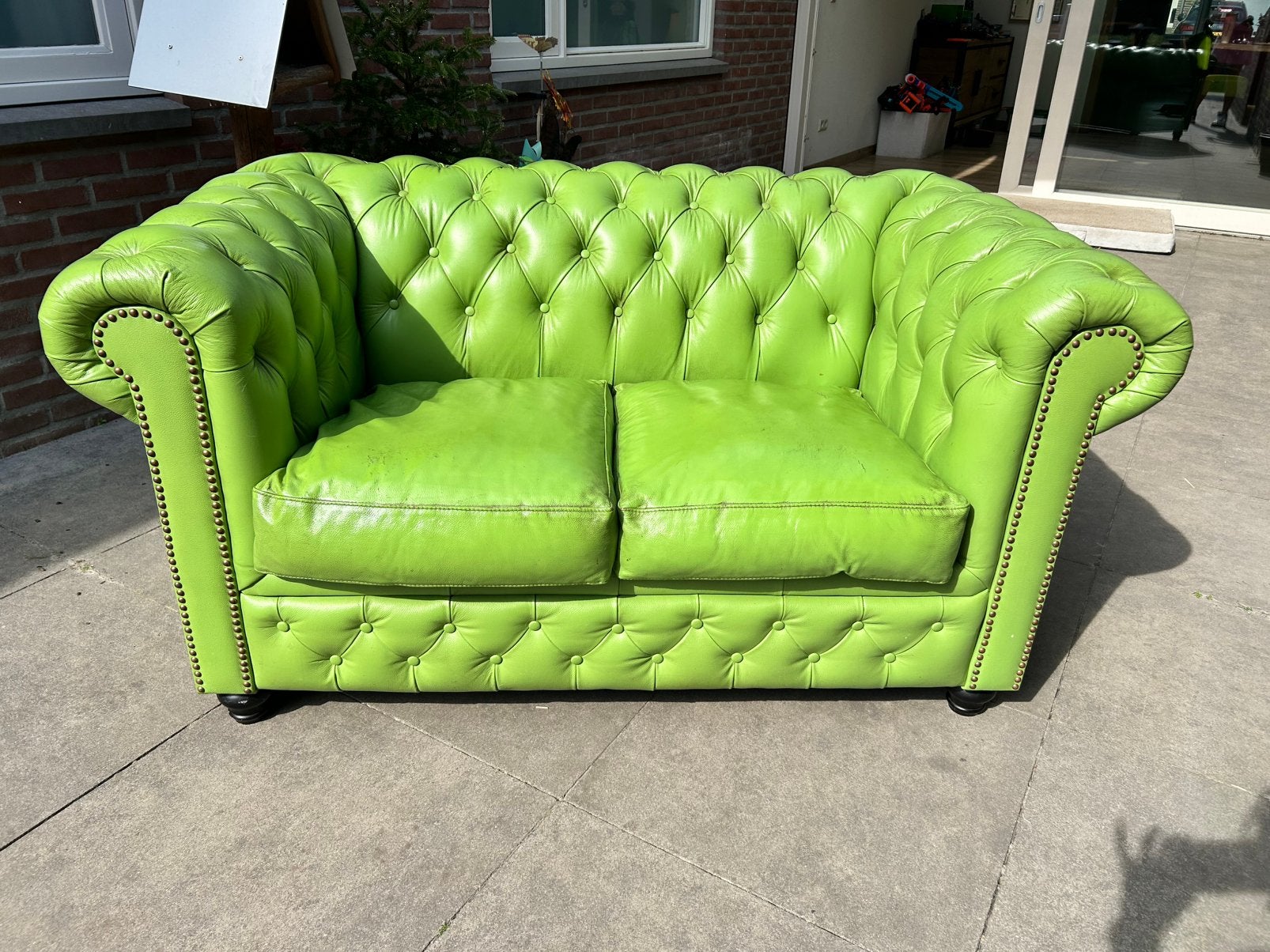Echte chesterfield bank, Ophalen, Tweepersoons, 75 tot 100 cm, Zo goed als nieuw