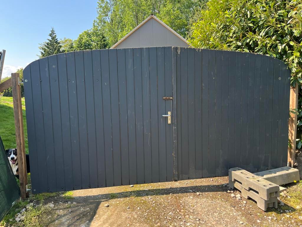 Houten tuinpoort - Dubbele poort, Tuin en Terras, Ophalen, Gebruikt, 150 tot 200 cm, Hout