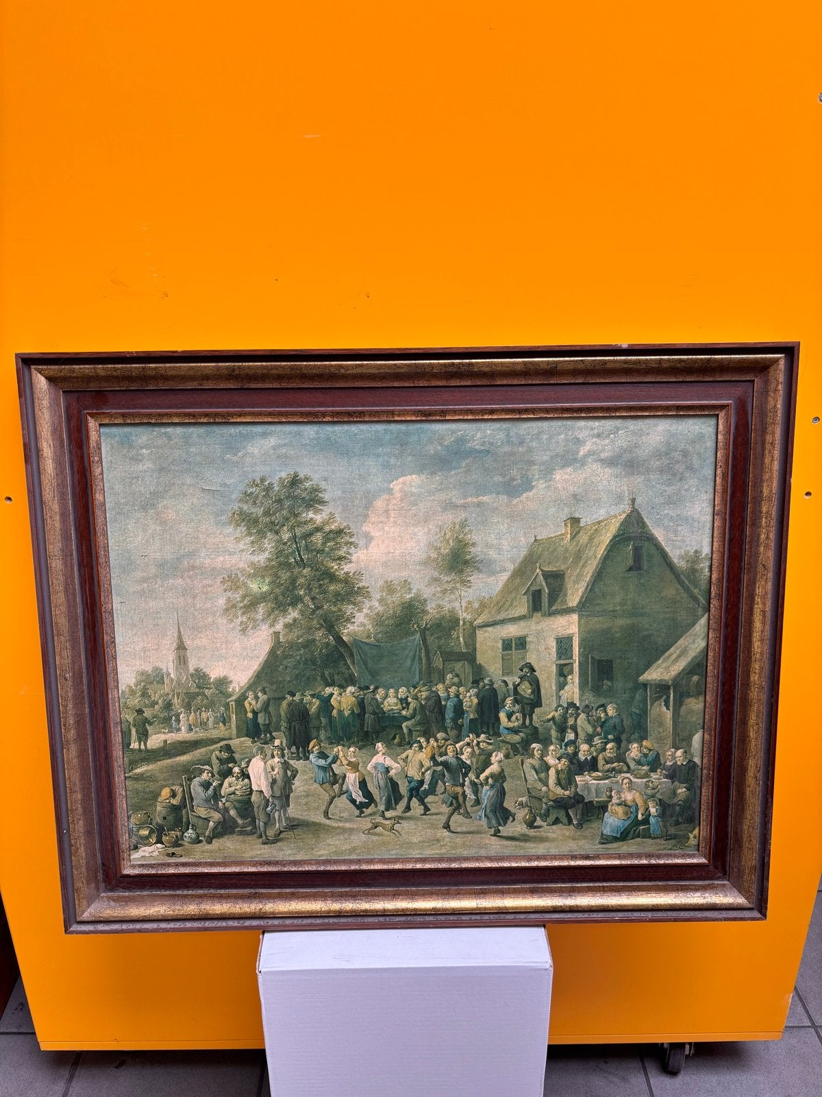 Klassiek schilderij, dorpsgezicht, 63 x 78 cm, Doek, Ophalen of Verzenden, Olieverf, Klassiek