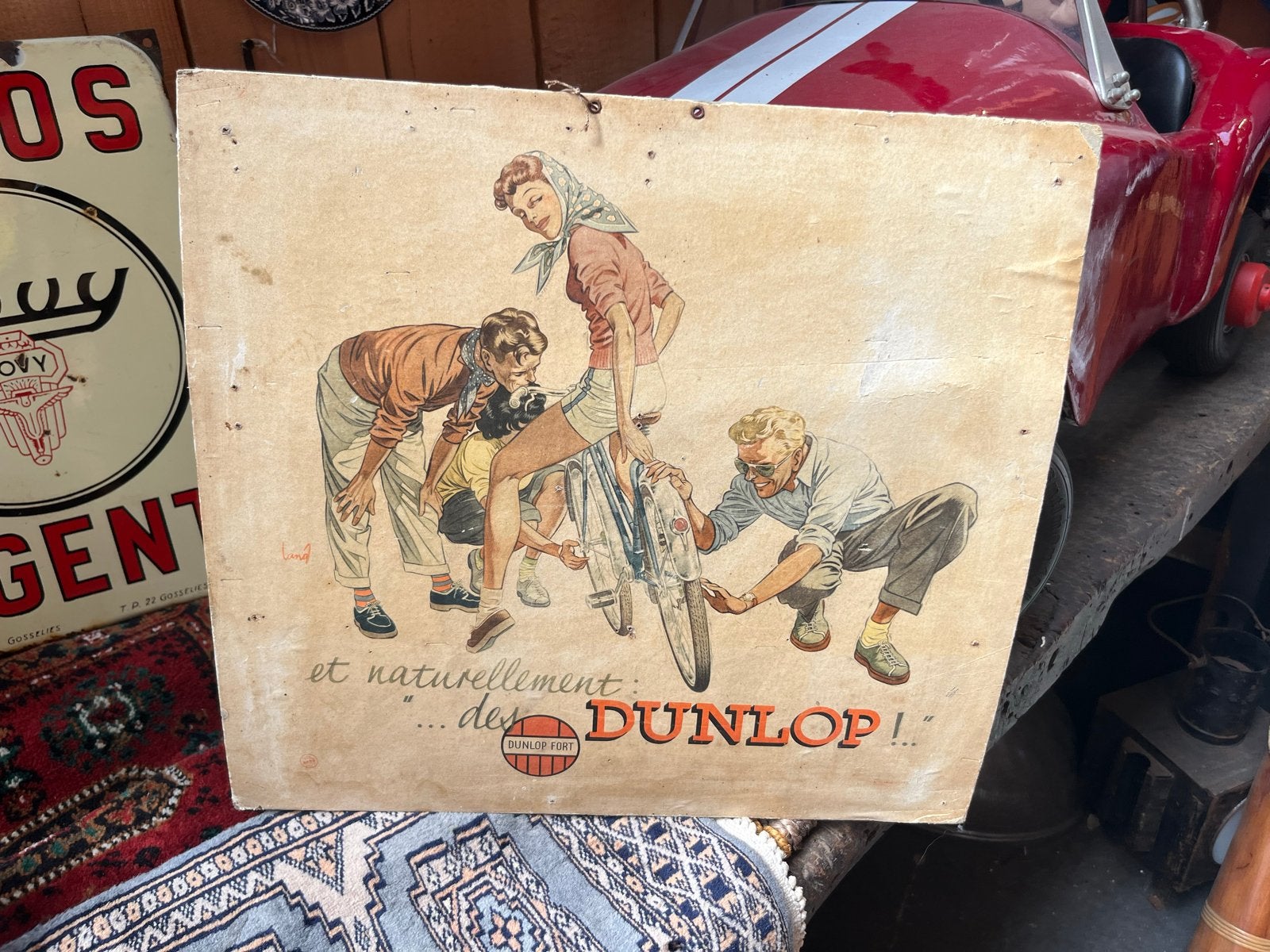 Zeldzame vintage Dunlop reclamebord - 45x42cm, Reclamebord, Gebruikt, Ophalen of Verzenden, X