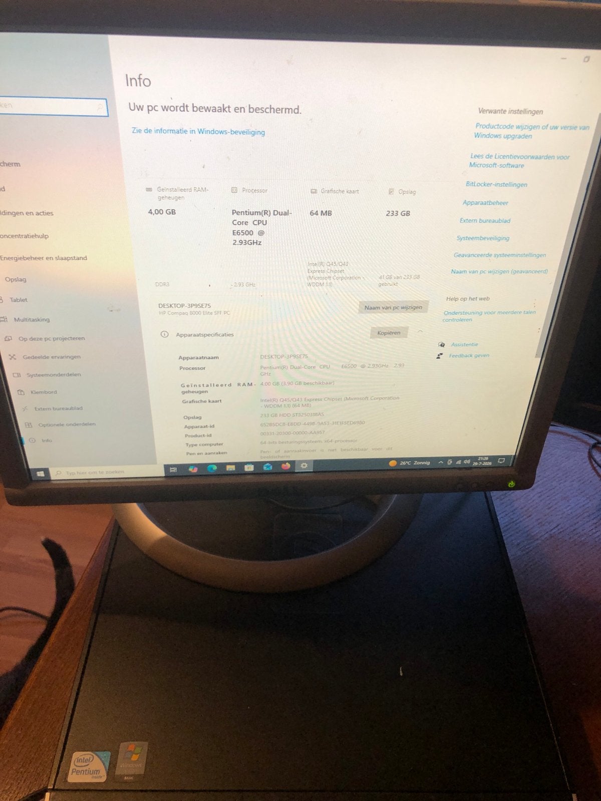 HP Desktop PC met monitor, toetsenbord en muis, Ophalen, Gebruikt, HDD, 2 tot 3 Ghz