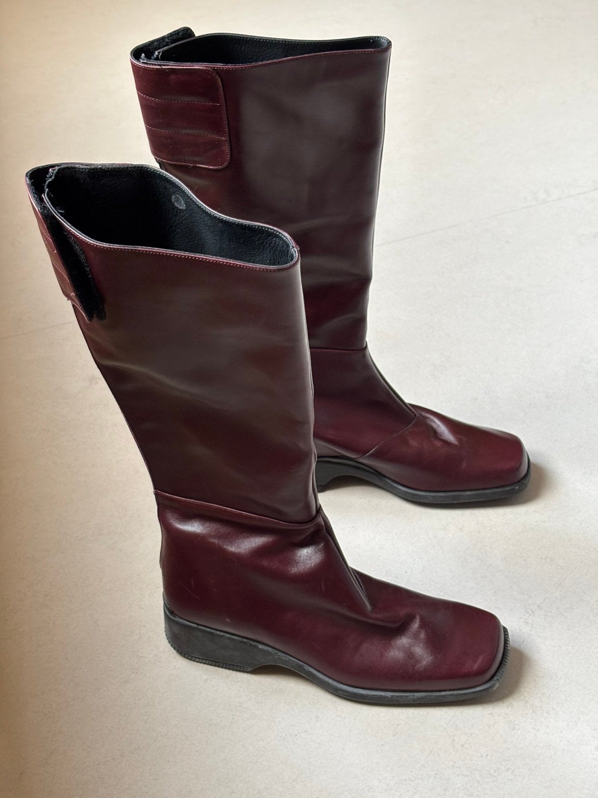 Bordeauxrode leren laarzen, vintage, maat 37/37.5, Kleding | Dames, Ophalen of Verzenden, Zo goed als nieuw, Rood, Hoge laarzen
