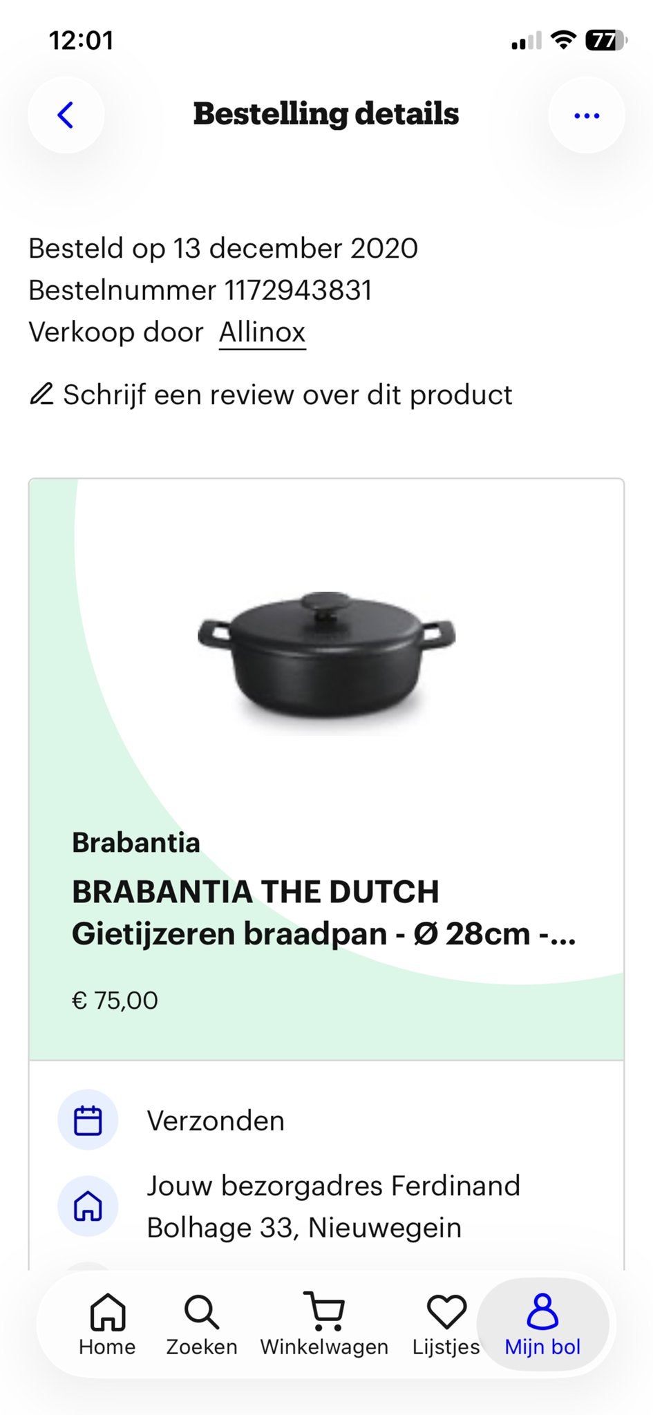 Brabantia The Dutch Gietijzeren Braadpan - Ø 28cm, Ophalen, Met deksel, Nieuw, Braadpan