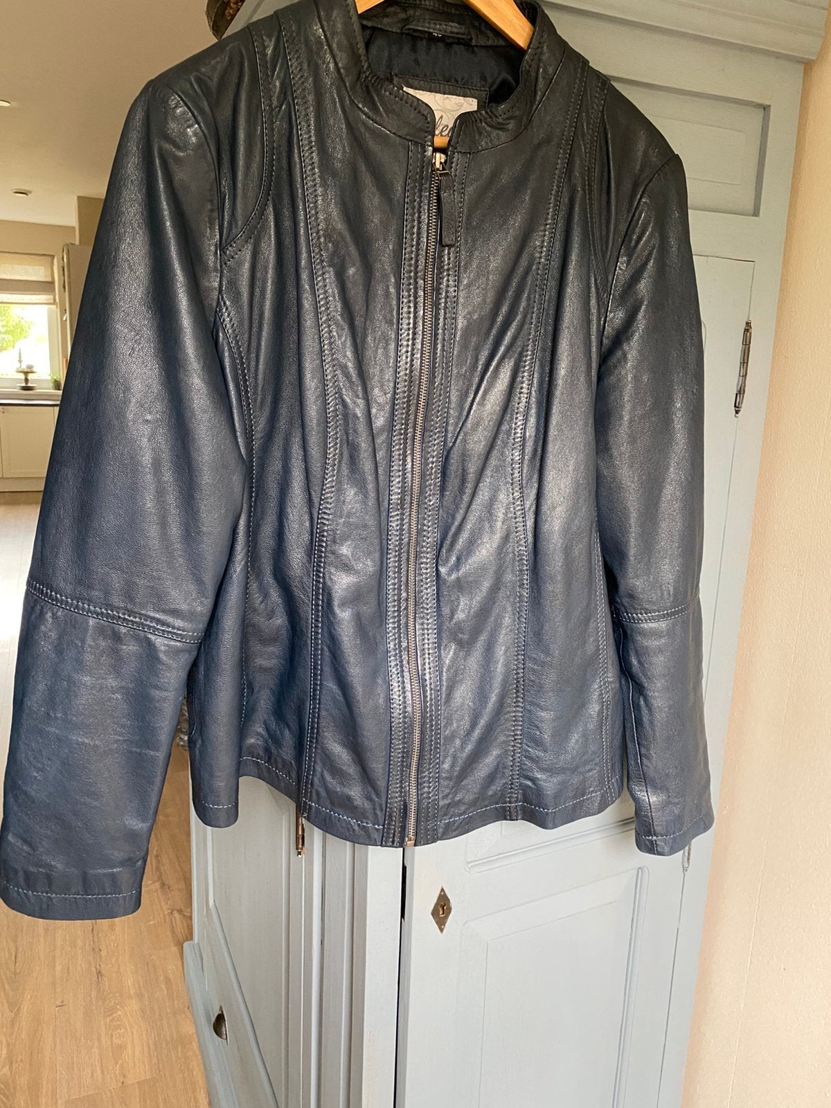 Leren jas blauw maat 48, Ophalen of Verzenden, Zo goed als nieuw, Maat 46/48 (XL) of groter, Blauw