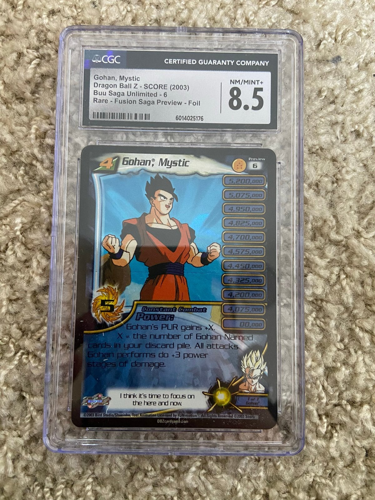 Dragon Ball Z Gohan Mystic CGC 8.5 NM/MINT+ Foil Kaart, Ophalen of Verzenden, Zo goed als nieuw, Losse kaart, Foil