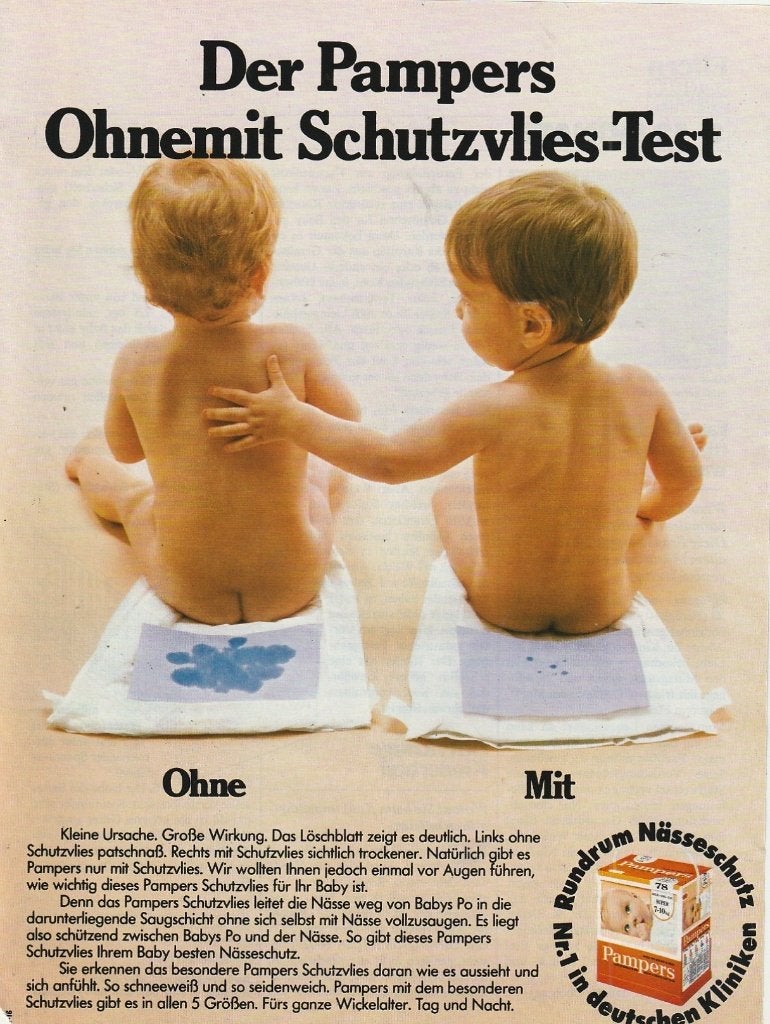 Retro reclame 1978 Pampers baby luiers met-zonder test, Verzenden, Overige typen