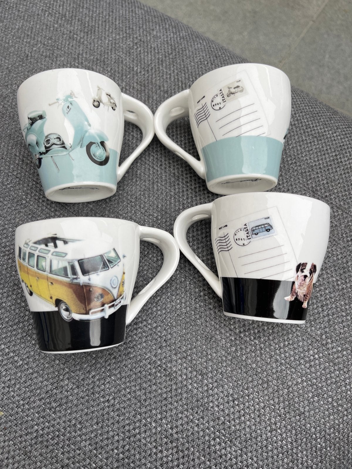 Set van 4 espresso kopjes met Italiaanse thema's, Ophalen of Verzenden, Zo goed als nieuw, Keramiek, Kop(pen) en/of Schotel(s)