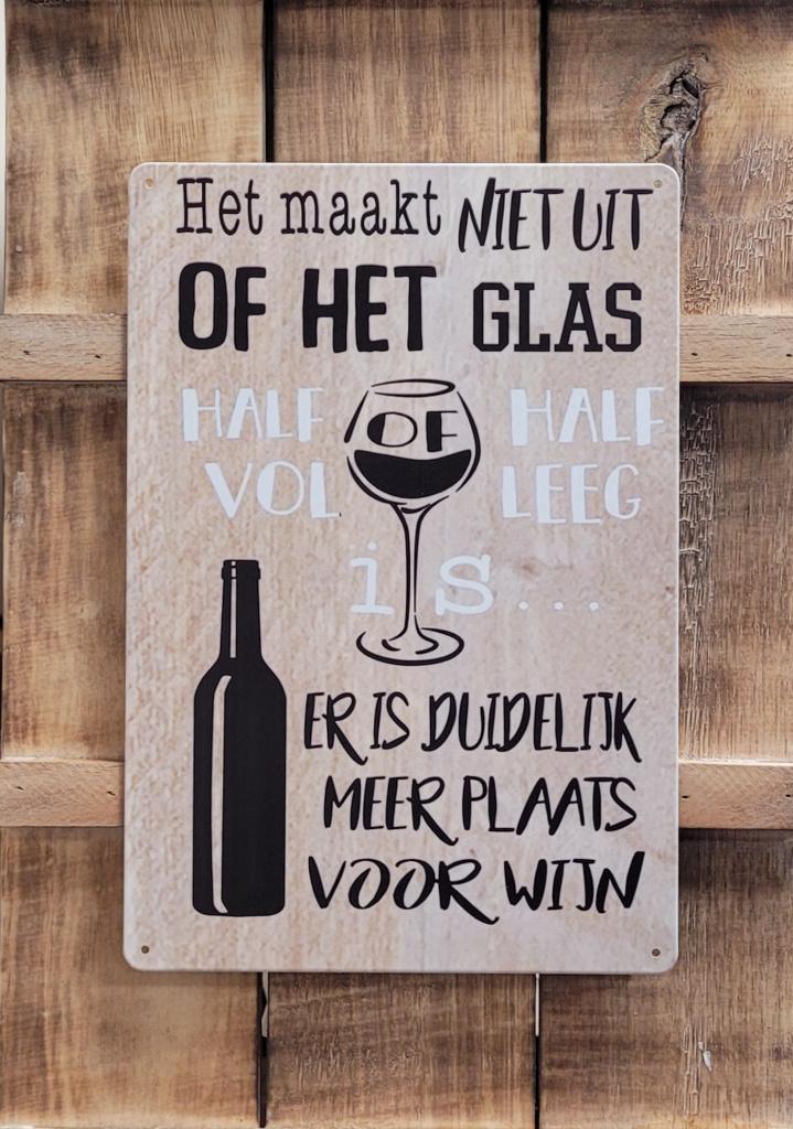 Wijn glas half vol leeg wine reclamebord van metaal wandbord, Huis en Inrichting, Woonaccessoires | Tekstborden en Spreuken, Info@deconoord.nl