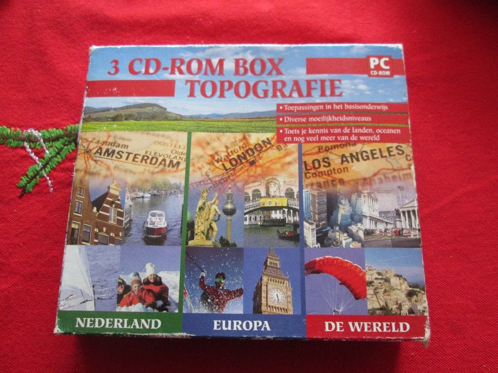 3 CD-rom box Topografie Nederland Europa Wereld Educatie, 1 speler, Ophalen, Vanaf 3 jaar
