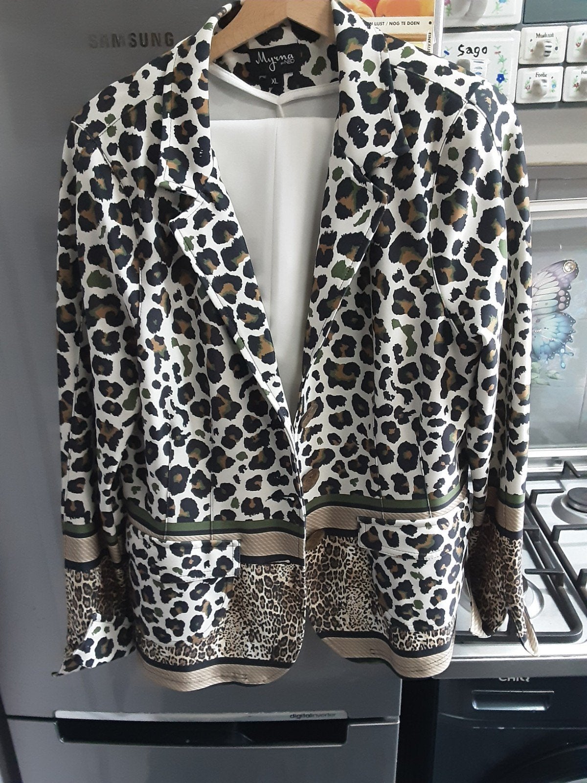 Myrna by NED Panterprint Jasje/Blazer met Witte Broek, Kleding | Dames, Wit, Maat 46/48 (XL) of groter, Ophalen of Verzenden, Zo goed als nieuw