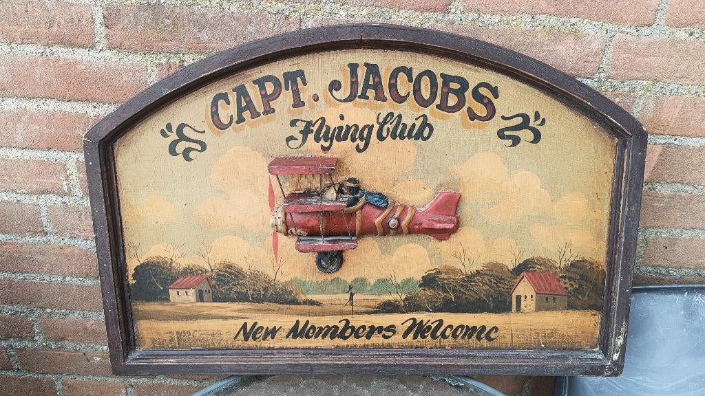 Capt. Jacobs Flying Club wandbord met 3D vliegtuig, Ophalen of Verzenden