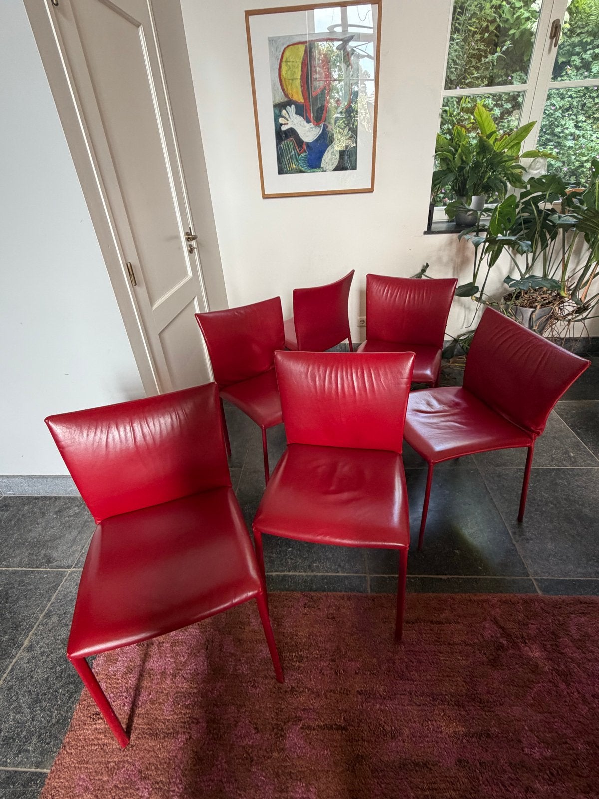 Draenert Nobile soft stoelen - Rood leer. Set van acht stuks, Ophalen, Modern design, Gebruikt, Leer
