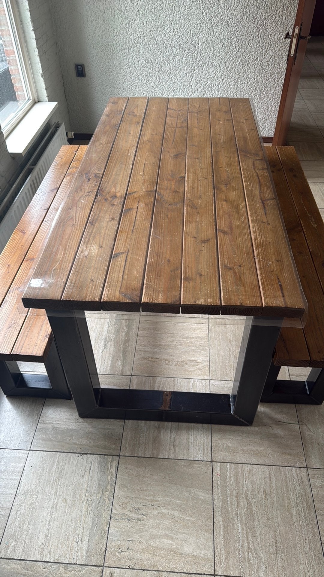 Eetafel met 2 banken, Ophalen, 50 – 75, Eikenhout, 50 tot 100 cm