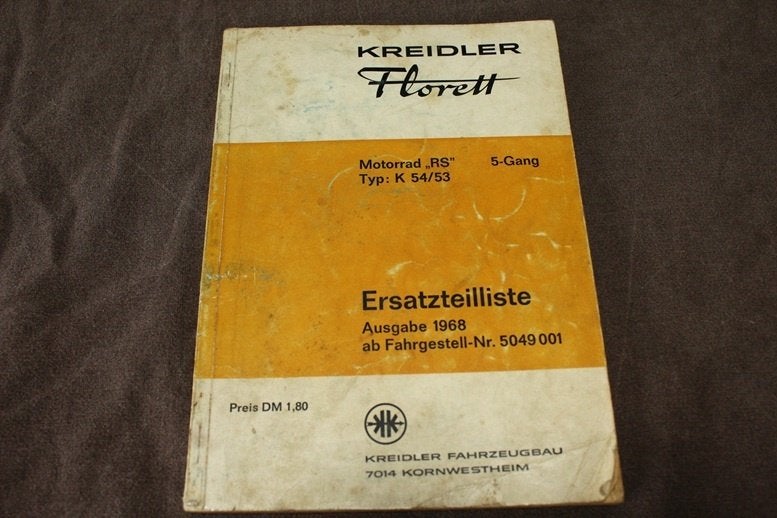 Kreidler RS 5 gang 1968 typ K54/53 motorrad ersatzteil liste, Ophalen of Verzenden, Gebruikt