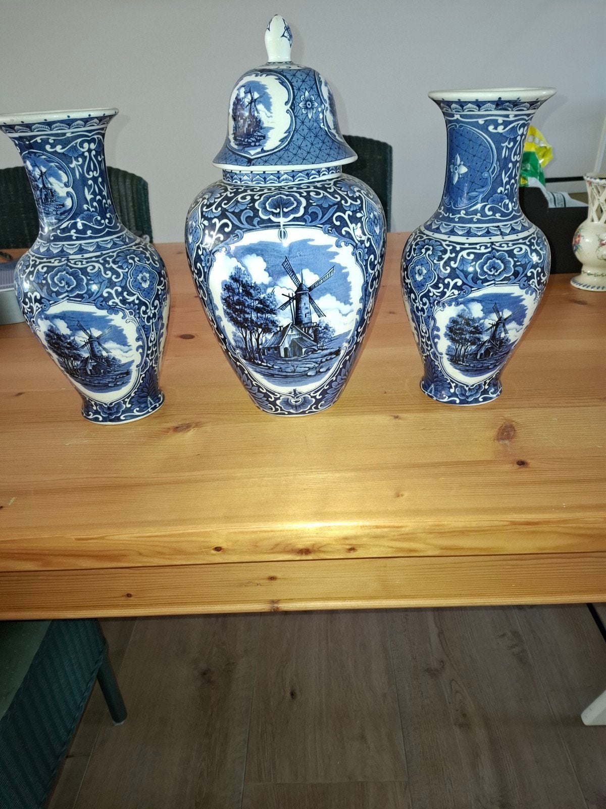 Delfts Blauw Vazen en Pot - Molenlandschap Decor, Ophalen of Verzenden