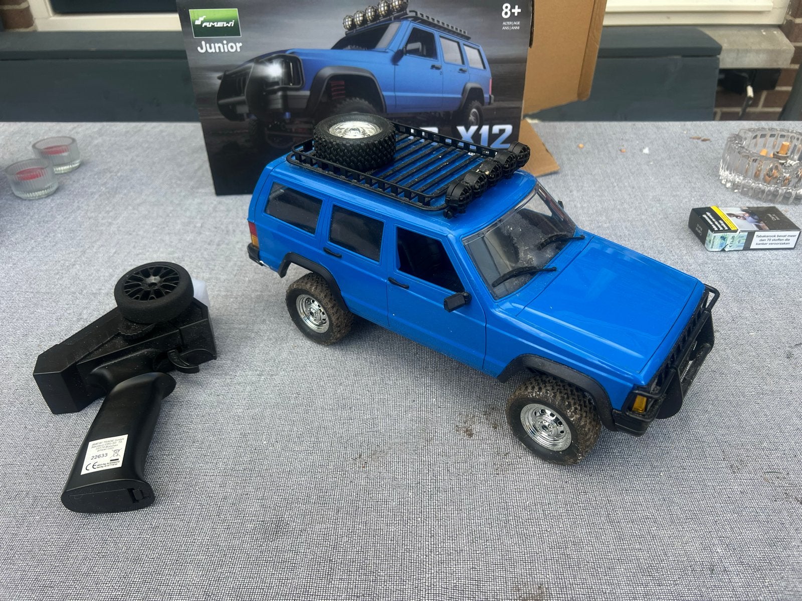 RC Jeep 1:12 4x4 - Blauw (excl. acculader), Elektro, Gebruikt, Auto offroad, Ophalen of Verzenden
