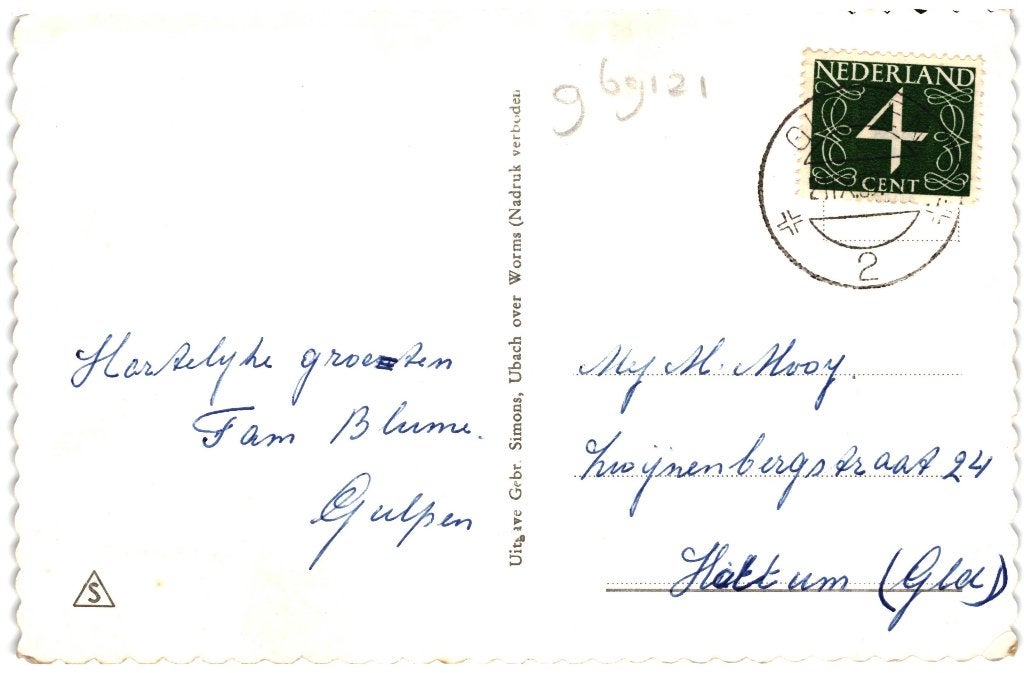969121	Gulpen	1959	Gelopen met postzegel, Ophalen of Verzenden, 1940 tot 1960, Gelopen, Limburg