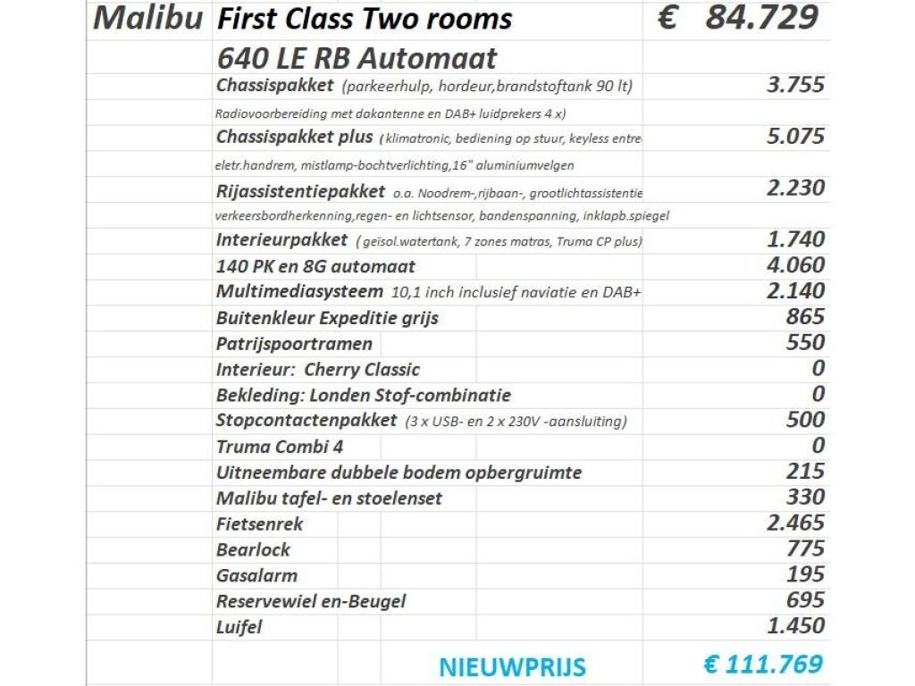 Malibu First Class Two Room 640 LERB Lengtebedden, Automaat, Automaat, Douche, Malibu, Tot en met 2