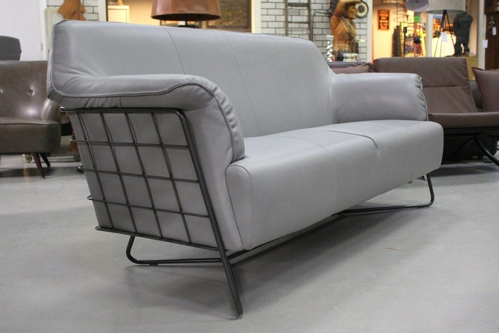 Eetkamerbank / zitbank Raz Jess design leer metaal grijs, Ophalen, Zo goed als nieuw, Leer, 75 tot 100 cm