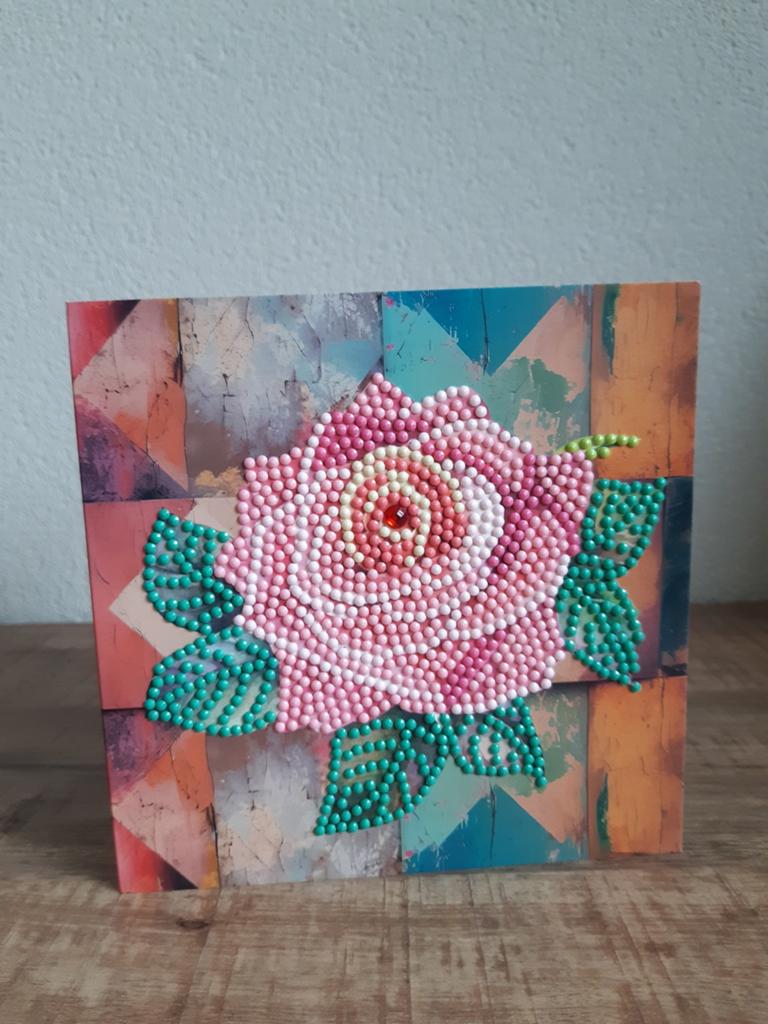 Diamond painting wenskaart roos, Hobby en Vrije tijd, Kaarten | Zelfgemaakt, Ophalen of Verzenden, Zo goed als nieuw, Natuur