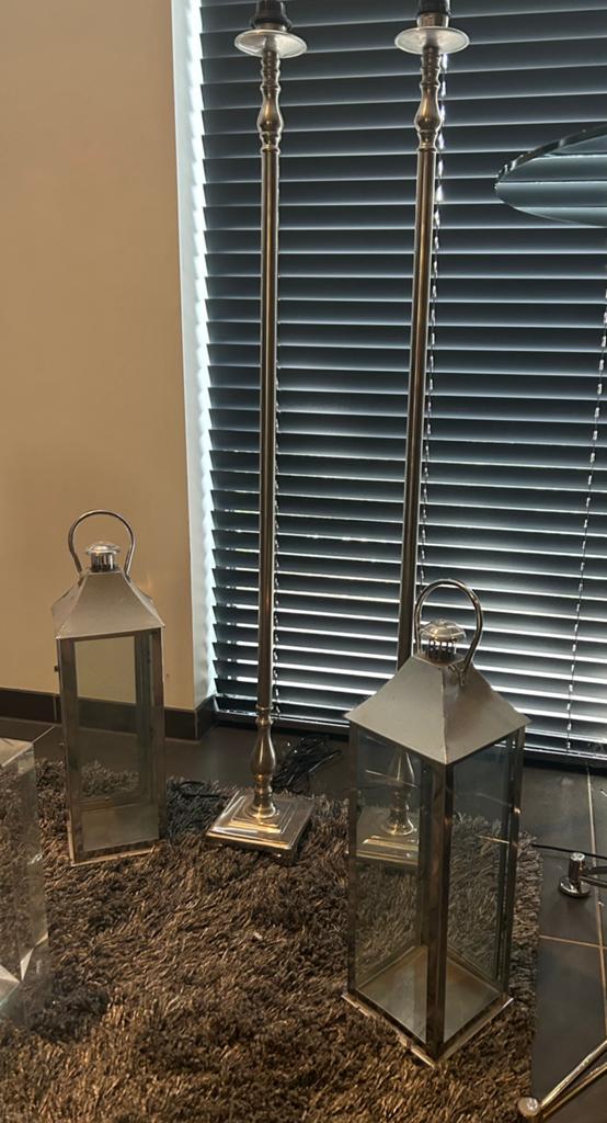 Chroom set vloerlampen en windlichten, Huis en Inrichting, Woonaccessoires | Kandelaars en Kaarsen, Ophalen, Gebruikt, Overige kleuren